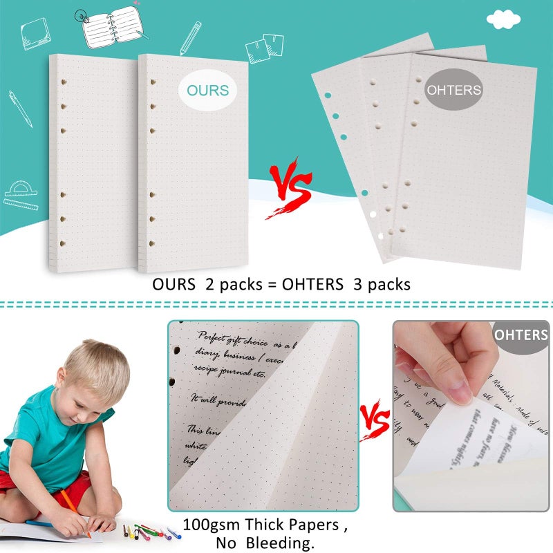 OMEYA A6 Refill Paper, 320 Pages A6 Loose Leaf Paper 6 Hole Notebook Refills for 6 Ring Refillable Binder Notebook Planner Diary Journals Painting Personal Organiser-Dotted Pages - Image 3